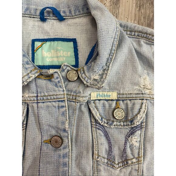Hollister Vintage Denim Cropped Jean Jacket Light Wash Women’s Sz Medium - Picture 3 of 6